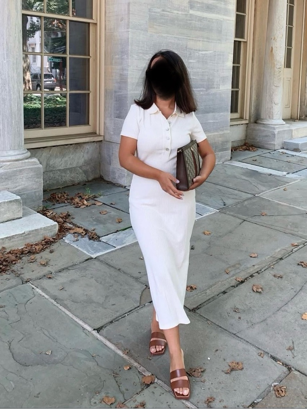 H&M White Ribbed Polo Midi Dress